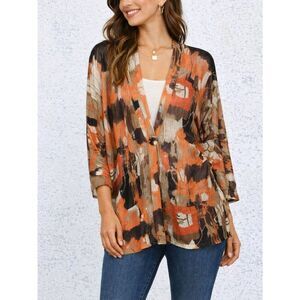 Zozo Abstract Print Linen Blend Cardigan Lightweight Open Front Size XL